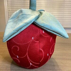 Adorable Strawberry Decor Fabric Pillow, Hand Sewn, Red/Green.
